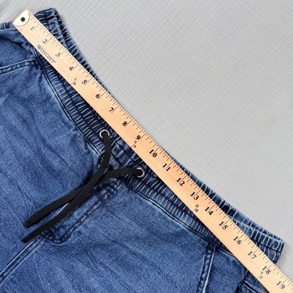 VTG GUESS Mens Blue Denim Jogger Pants Size L Moto Style Elastic Skater Grunge - Picture 4 of 7